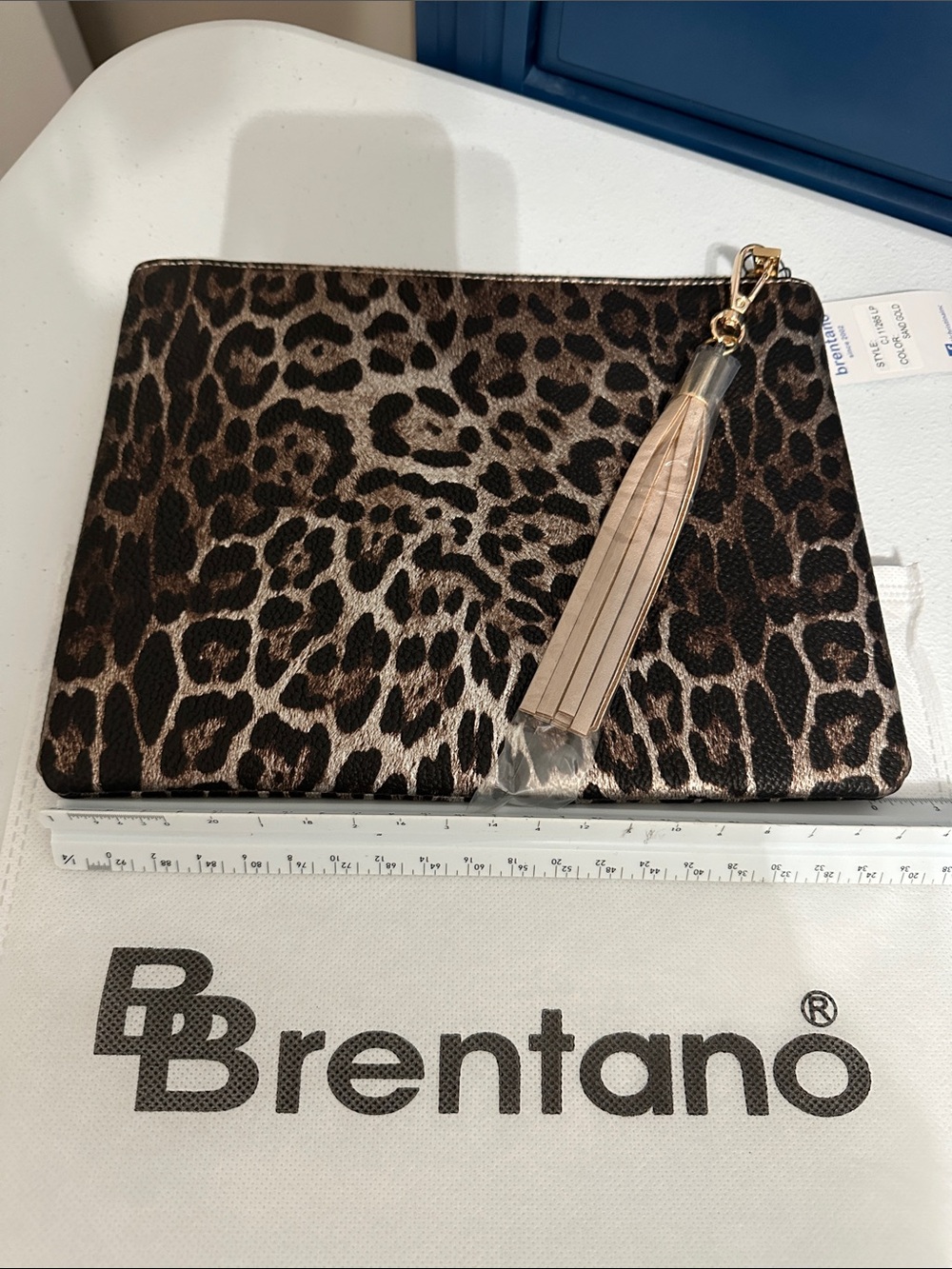 Brentano Leopard Print Zip Clutch with Tassel
